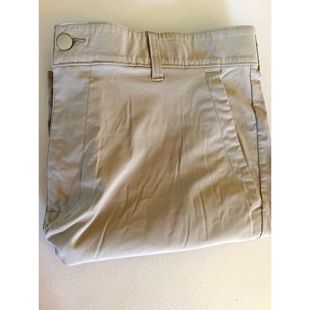 George Men's Beige Chino Shorts Flat Front Microfiber 38-40x8 Lightweight Zip